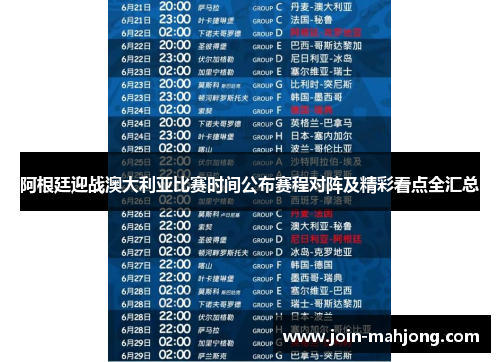 阿根廷迎战澳大利亚比赛时间公布赛程对阵及精彩看点全汇总